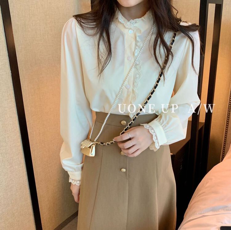 [uone] gentle retro port Style Lace versatile shirt 97207# LSL
