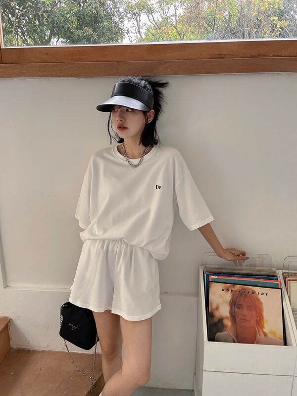 New in early summer! [keyboard] sports loose letter short sleeve T-shirt + comfortable and versatile Shorts Set c-2856# LSL