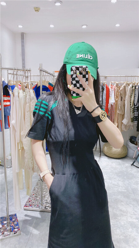New in early summer! [Dany] round neck color blocking waist slim dress aj158# zyh