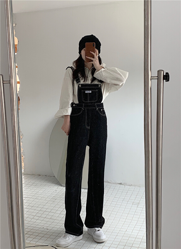 Early winter NEW! [timely rain] Han Feng ins high waist thin age reducing loose denim suspenders (only suspenders) w2257# YYW