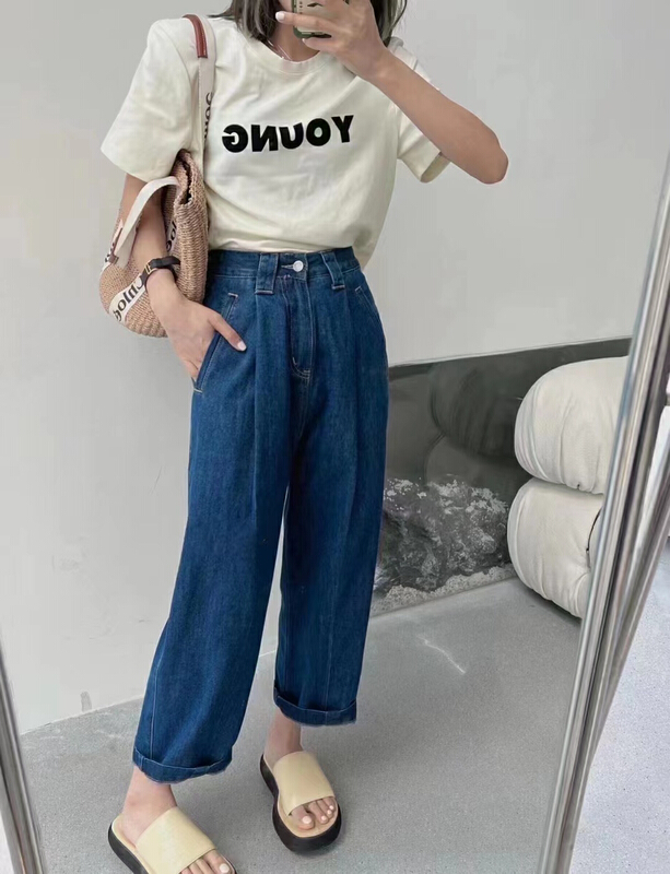 [Dido] Korean high waist versatile loose wide leg jeans 7181# LSW