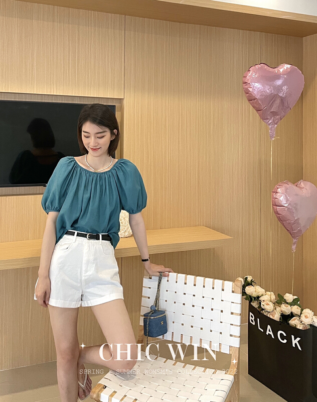 [chic win] Korean style simple one line collar Tencel small shirt 9963# CSX