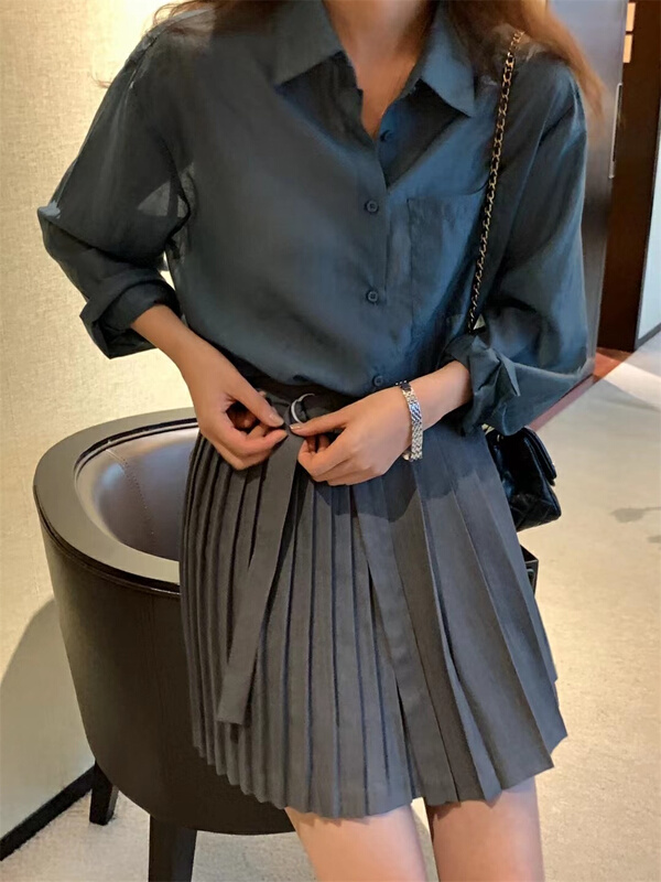 New in early summer! [Sicily] Korean high waist adjustable pleated skirt 97328# XJ