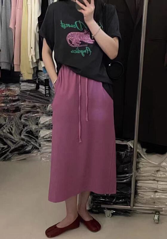 [ISO Korean] elastic waist versatile fashion slit skirt 66176# hjy