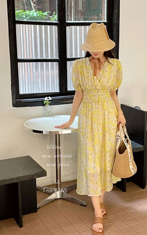 goods in stock! New in early summer! [tabmini] V-neck floral sweet dress x19374-a# WPL