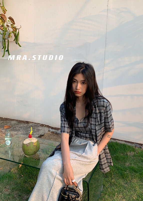 New in early summer! [MRA] British style plaid shirt + versatile suspender vest set j2192# zxl