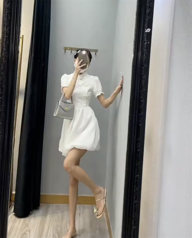 [huazi] stand up collar, pan buckle, thin and short dress 819# JJ