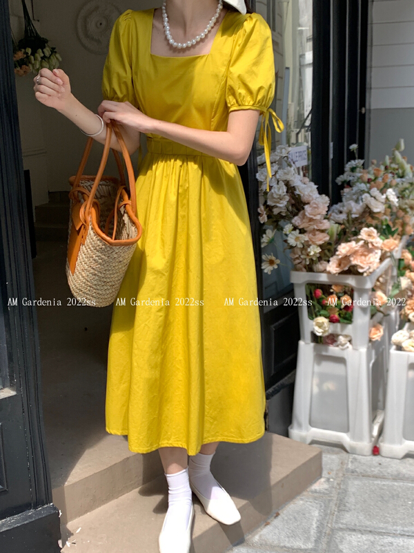 [neeko] generous neckline French leaky waist dress 3585# PCZ