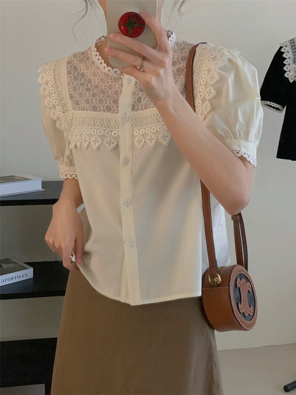 [more free] small exquisite round neck single breasted comfortable shirt 605# lwy