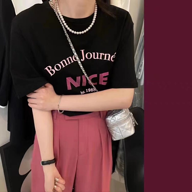 [charming] Korean alphabet printed loose ins short sleeve T-shirt t1069# zjy