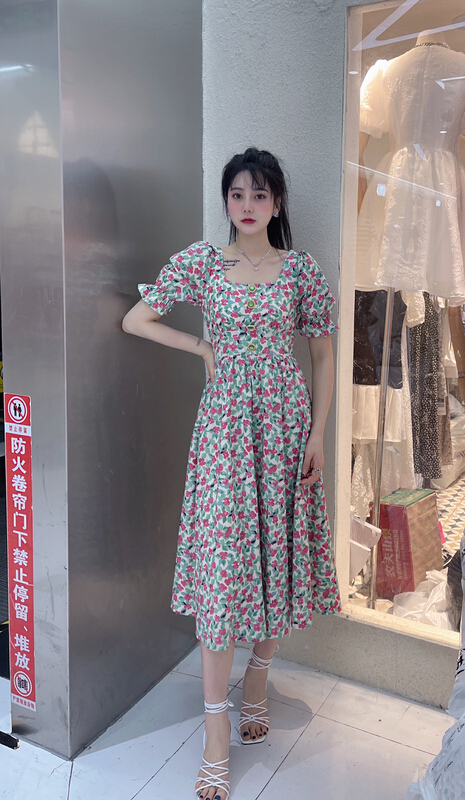 [mi2] Korean slim floral square neck dress a3299# JJ