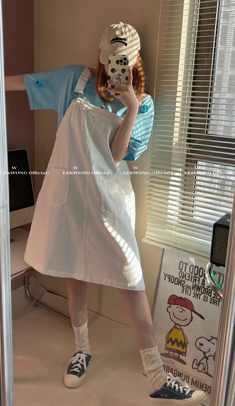 [le & Wong] candy color net version loose and versatile skinny denim strap skirt 8358# WTT