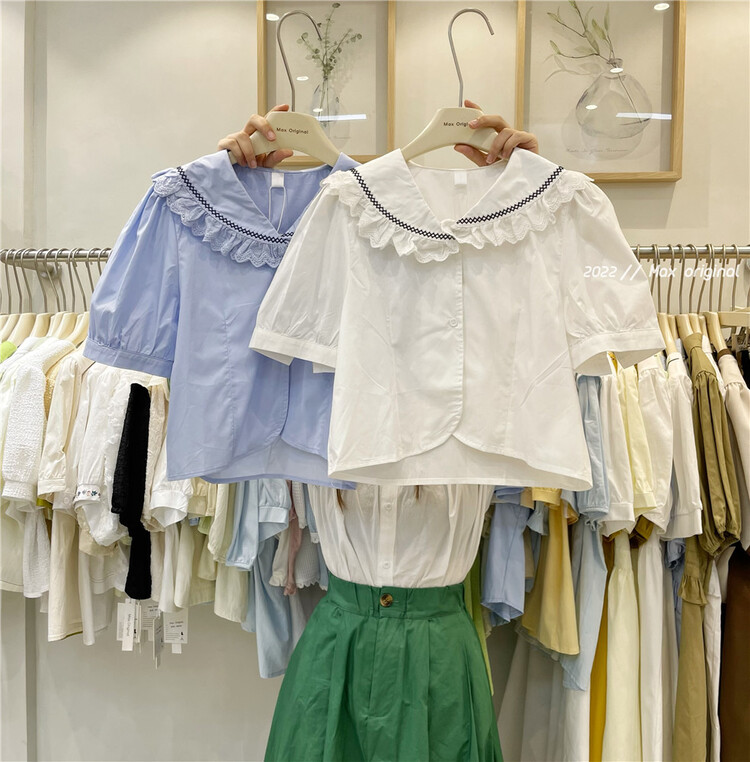 New in early summer! [Max original] breasted contrast color baby collar shirt 98118# HBx