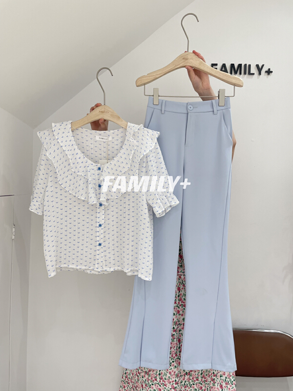 [family +] temperament floral button up shirt + slit casual pants two-piece suit ys1-130# ozq