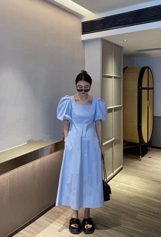 [MI] fashion solid color medium length dress 9514# PCZ