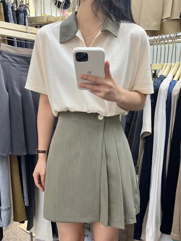 [only one] polo collar contrast versatile short sleeve T-shirt 8259\xyy