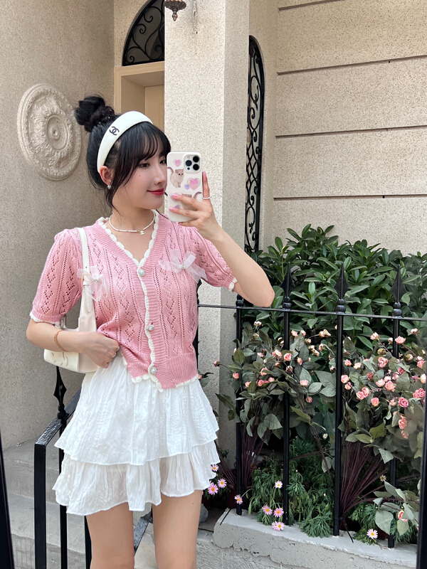 [CXI] Korean bow thin knitted cardigan (bow can't be removed) 885# WPL