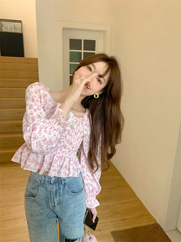 [CTT] fashion floral square neck blouse (excluding necklace) 6691# cqw
