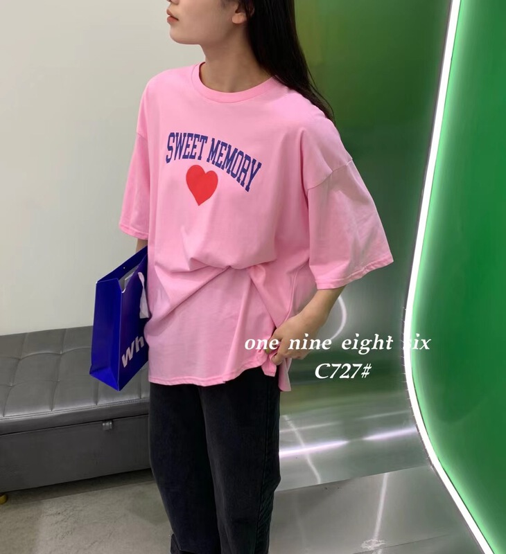 New in early summer! [1986] versatile basic letter printed large short sleeve T-shirt ys1-727# XYY
