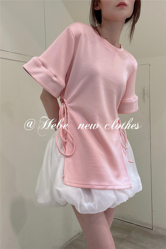 New in early summer! [Hebe] design bandage short sleeve T-shirt + fluffy skirt set 9068# XYJ