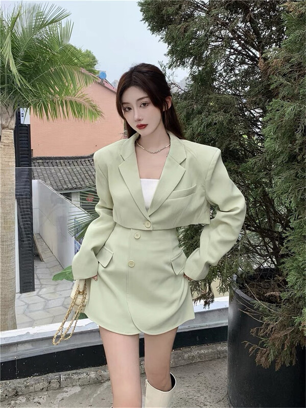 New in early spring! "LINNA" lapel minimalist buckle short suit hip skirt suit 1531# ZXX