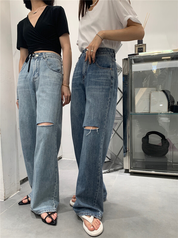 [t-platform] Korean style straight jeans 8377# zxx with holes