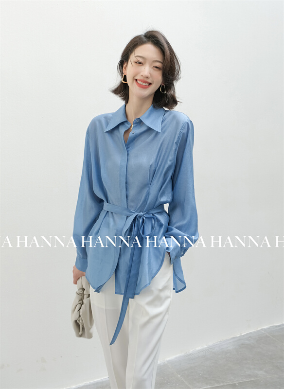 goods in stock! New year in early spring! [Hanna Hanna] thin and versatile shirt (with collar rope) 8036# XJ