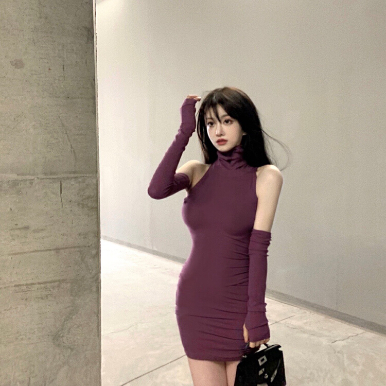 New year in early spring! [wgwe] pure desire for style, sexy, slim, slim, Hip Wrap Dress (with sleeves) (without chain) 1154# PCZ