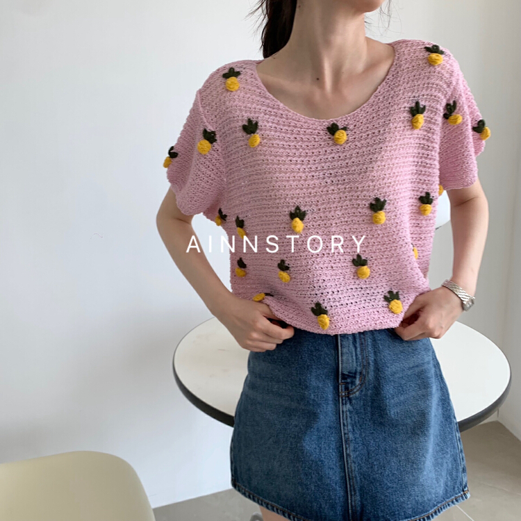 New in early summer! [ainnstory] Korean stereo pineapple short sleeved sweater ys1-631# HBx