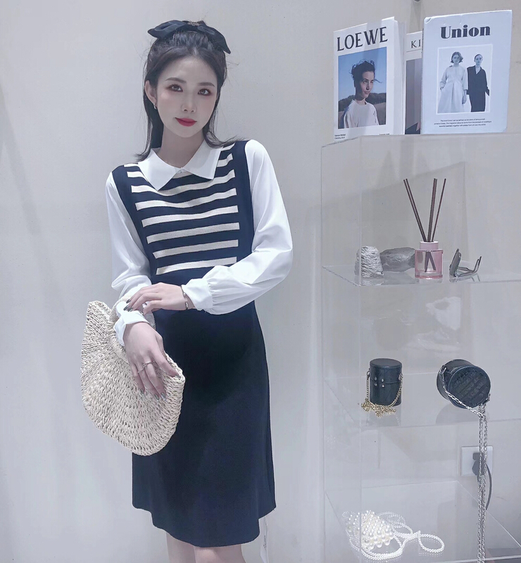[S.J] doll neck waist closing French splicing dress ys6778# LSW