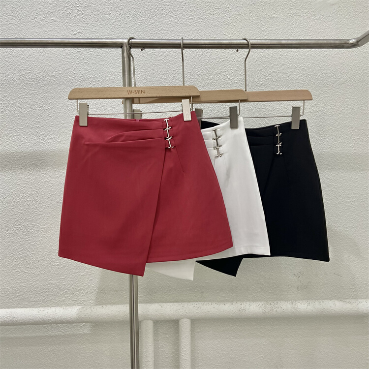 New in early summer! [w.min] high waist metal design irregular skirt 1036# CLS