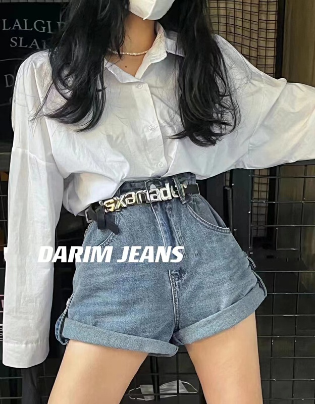 New in early summer! [o not 1] fashion retro simple thin denim shorts (with belt) w376# LSW