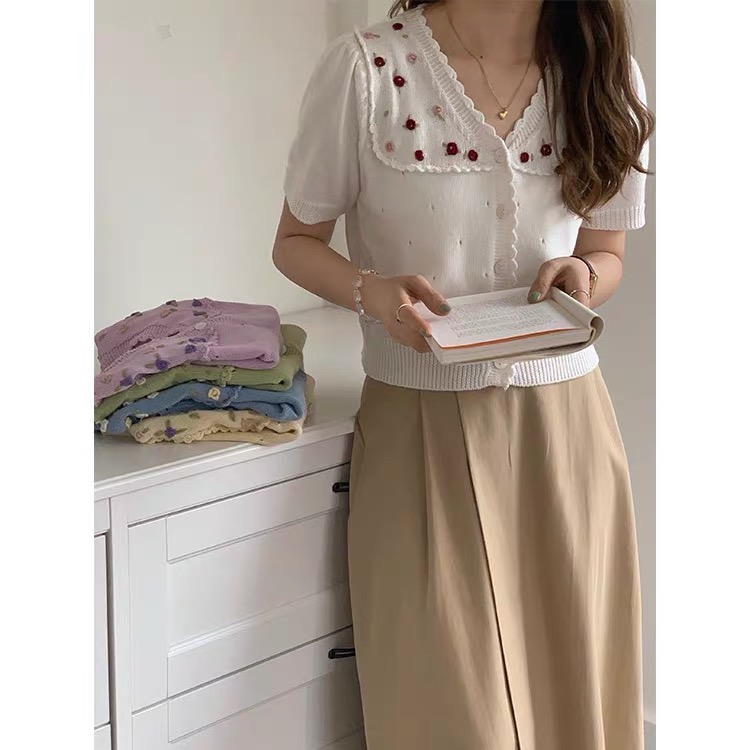 New in early summer! [are you] simple and versatile fashionable flower knitted cardigan ys1-853# ll