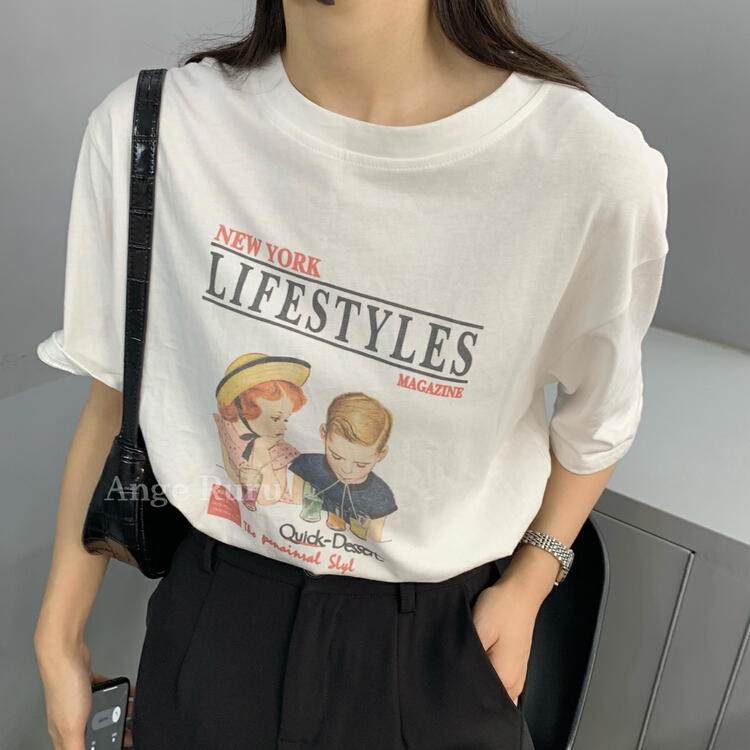 New year in early spring! [ange run] creative animation cute children's letter printed round neck short sleeve T-shirt 6363# ZSY