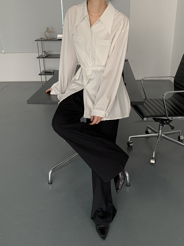 New year in early spring! [Hello September] Korean loose casual Double Pocket Shirt (with waist rope) m2280# CLS