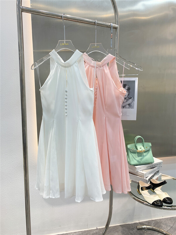 [Linna] fairy temperament hanging neck sleeveless dress 124614# zxx