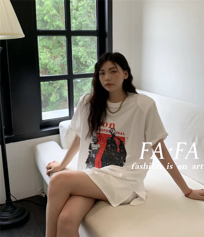 [Fafa] European and American printed shoulder pad loose short sleeve T-shirt 18008# zxl