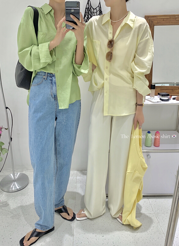New year in early spring! [lemon green tea] Korean solid color versatile shirt 2011# hjy