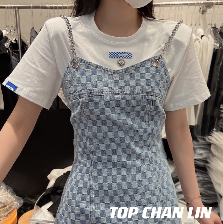 [top Chan Lin] niche icon shoulder pad short sleeve T-shirt 95065-1# cqw