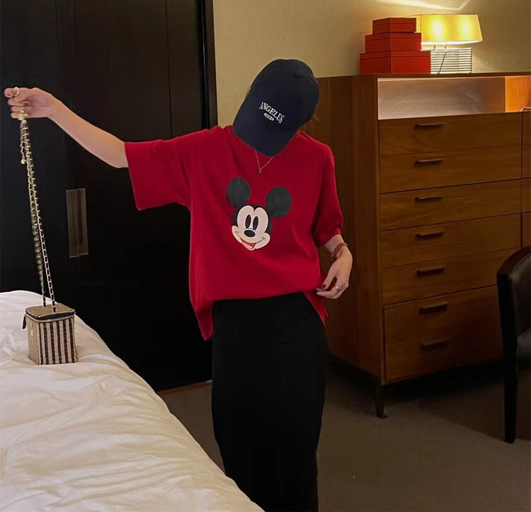 [buyer Yan Xuan have u] Korean Mickey pattern round neck short sleeve T-shirt a0113# Cl
