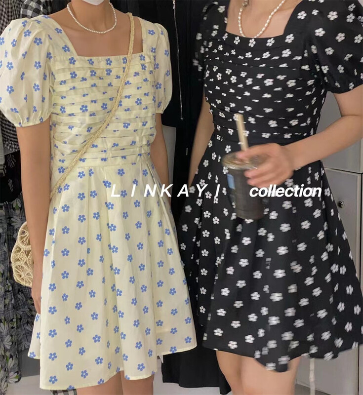 goods in stock! New in early summer! [linkayi] Korean Ladies square neck dress 22296# hjy