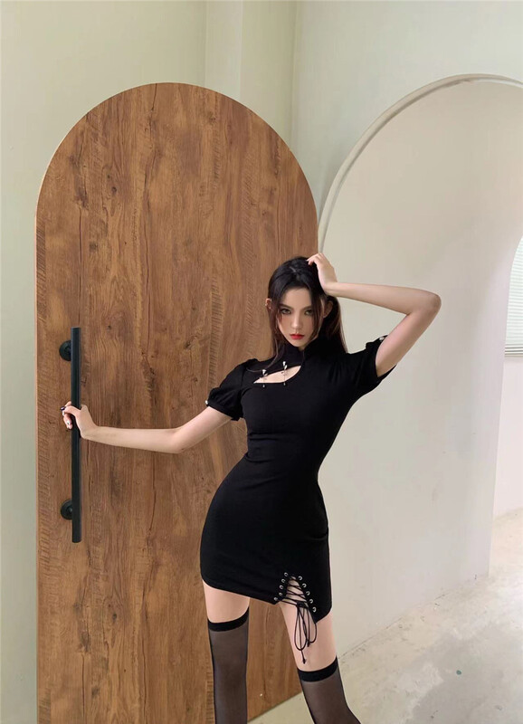 [rich man] elegant temperament hollow out thin dress (detachable with sleeves) 1078# PCZ