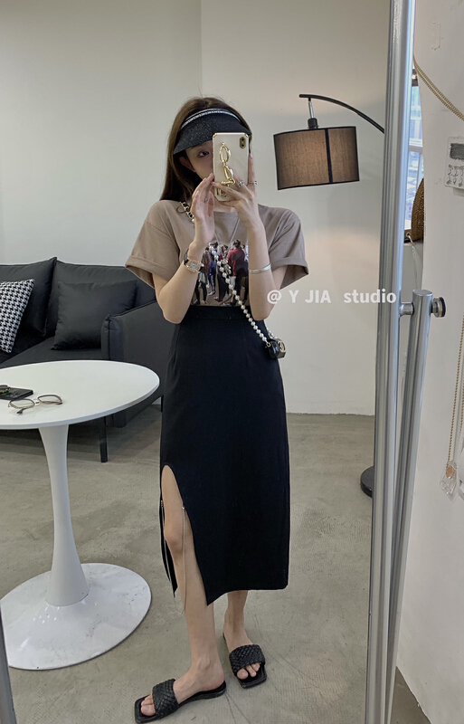 goods in stock! New in early summer! [y.jia Yijia] simple cartoon printed short sleeved T-shirt + sexy hot girl skirt set ys1-8916# PCZ