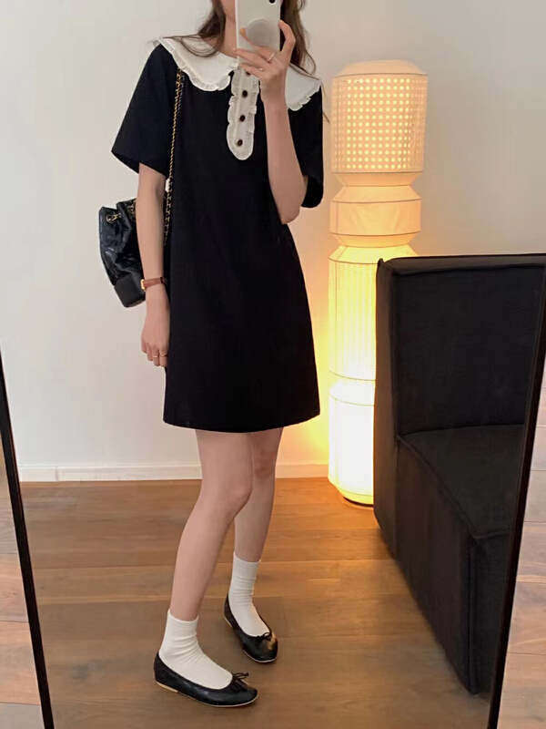 [Xiaofan family] fashion sweet style Korean button up doll neck short sleeved dress 6166# LSW
