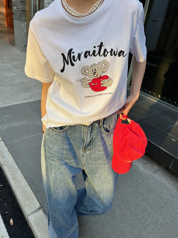 [bubble] round neck versatile print short sleeve T-shirt 22t080# ozq