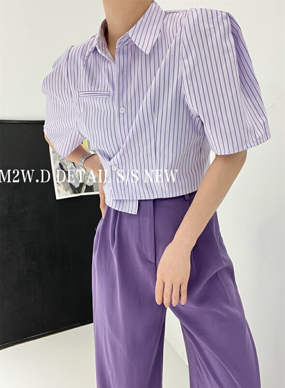 New in early summer! [m2w. D] striped shirt collar fashion blouse 11776# ozq