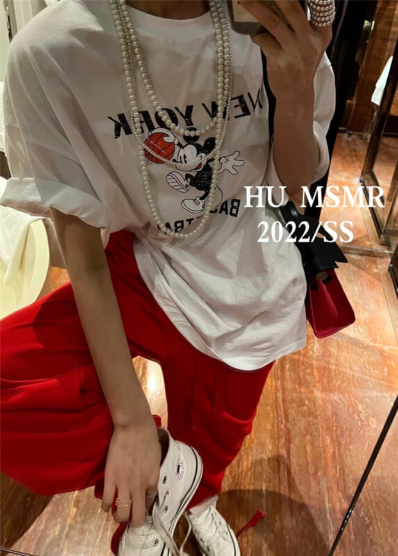[Hu] Mickey print loose short sleeve T-shirt 6661# zyh