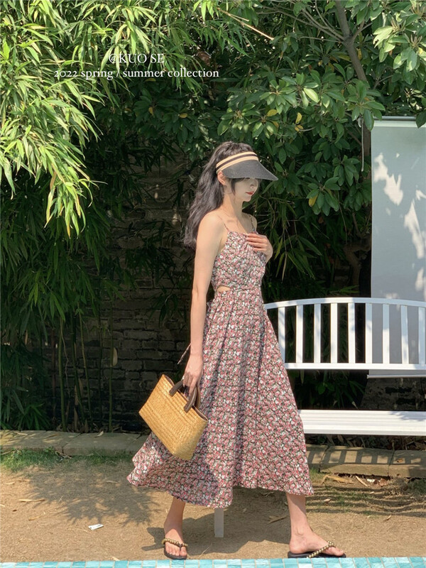 [kuose kuser] temperament floral off shoulder suspender dress 92090# WPL