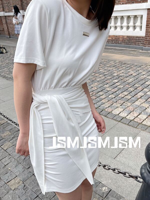 [JSM] fashion waist closing round neck dress 8882# LSL