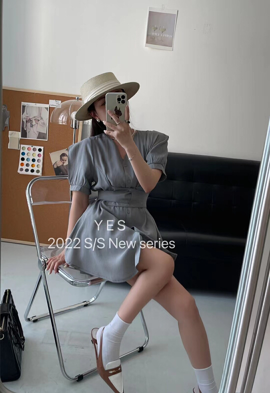Live 62! [yes] French waist closing sunscreen shirt + casual shorts two piece suit 7052# ozq